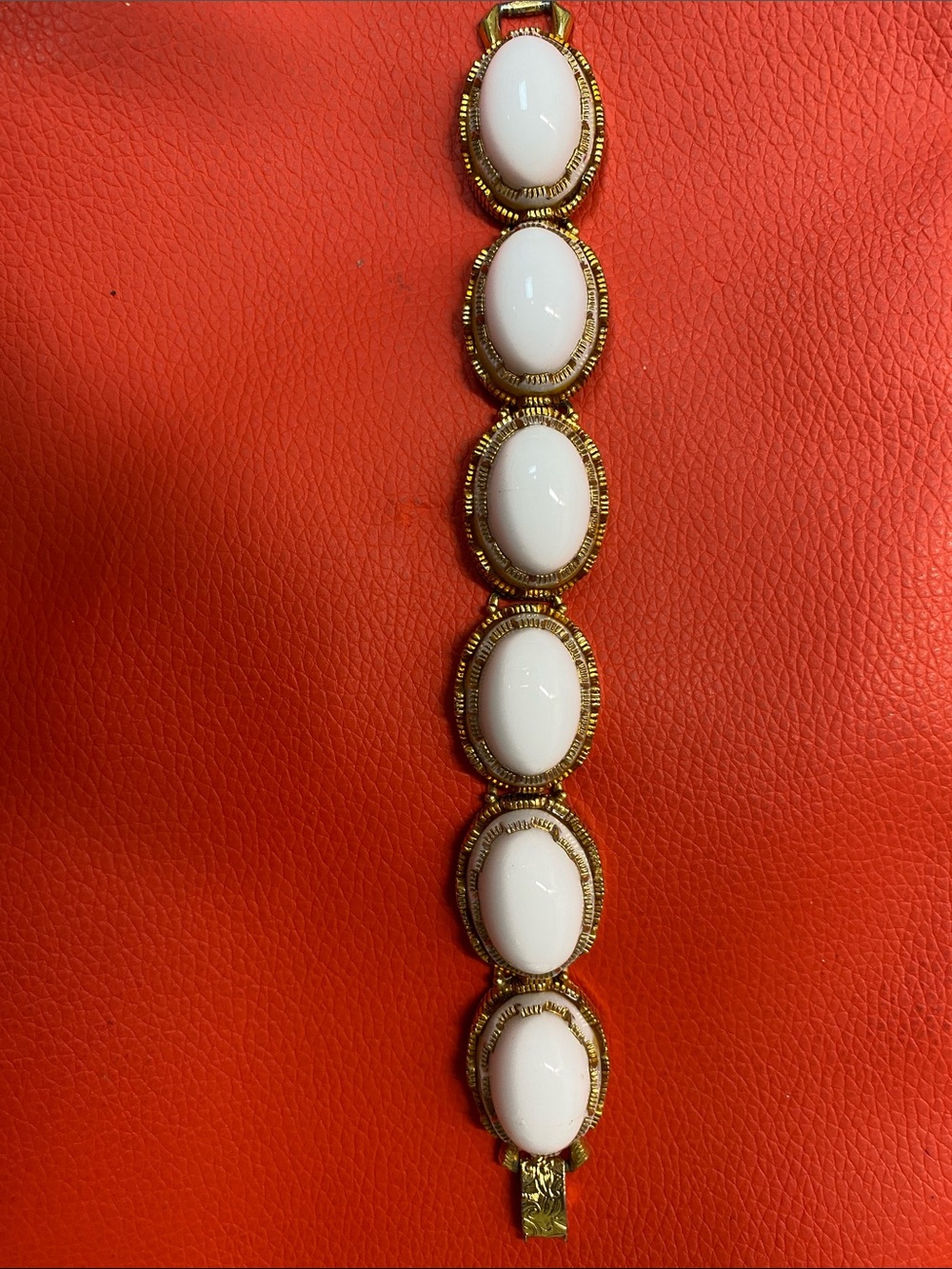 1970s Gold Tone Bracelet with White Oval Cabochons